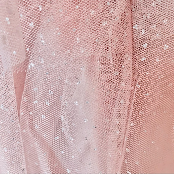 Arula Pink & Silver Speckled Glitter Halted Tulle Tiered Maxi Dress. - Picture 7 of 10